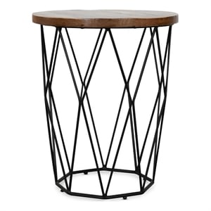 Kosas Home Chester Round Mango Wood and Iron End Table in Chestnut Brown
