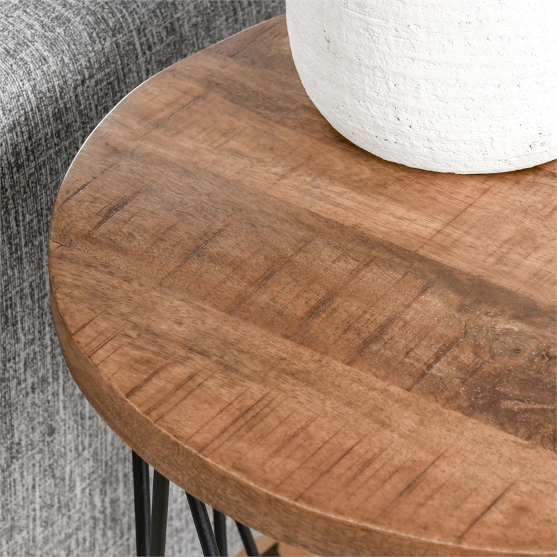 Kosas Home Chester Round Mango Wood and Iron End Table in Chestnut Brown