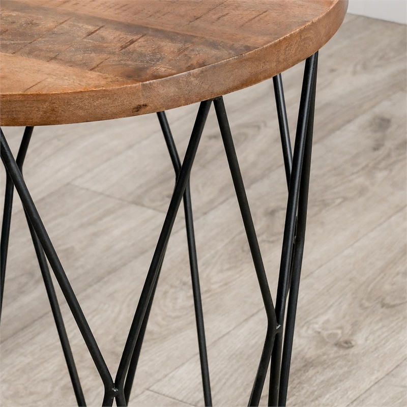 Kosas Home Chester Round Mango Wood and Iron End Table in Chestnut Brown