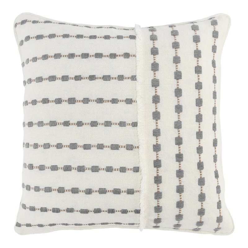 Kosas Home Kassia Transitional Linen Embroidered Throw Pillow in Gray/Ivory