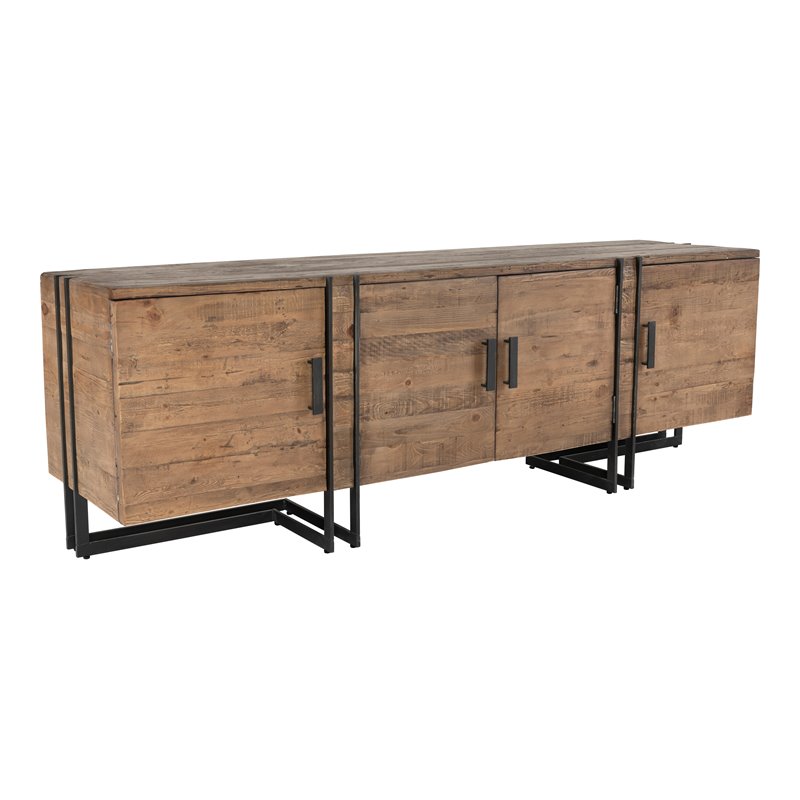 Kosas Home Martine 4door Wood and Iron Media in Natural and Black