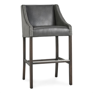 Kosas Home Castaic 30&quot Wood and Leather Barstool in Charcoal Gray and Brown