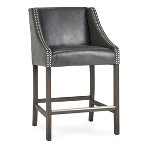 Kosas Home Castaic 25.5&quot Leather and Wood Counter Stool in Charcoal Gray/Brown