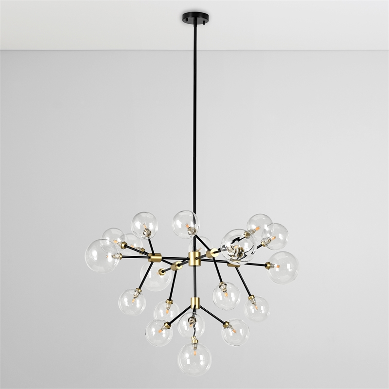 Kosas Home Timothy 20-light Iron and Glass Chandelier in Black and Gold