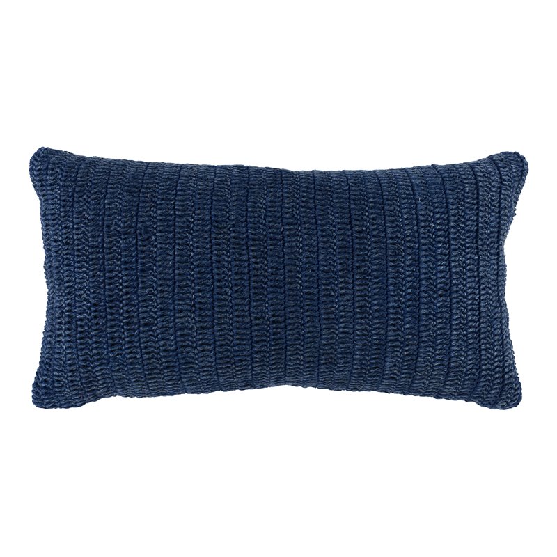 Kosas Home Nakeya 14x26 Belgian Flax Linen Knitted Fabric Throw Pillow Blue