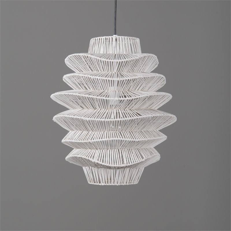 Kosas Home Barlow 1-Light Iron and Rattan Woven Pendant in White Finish