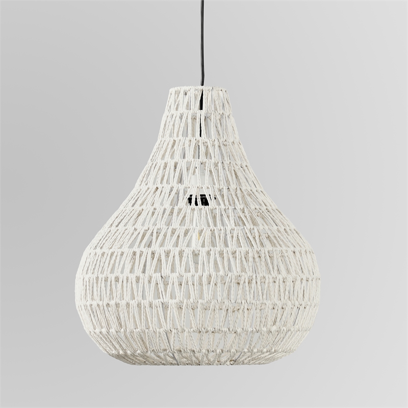 Kosas Home Quaid 1-Light Woven and Iron Mesh Pendant in White Finish