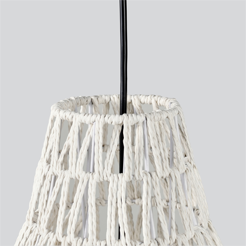 Kosas Home Quaid 1-Light Woven and Iron Mesh Pendant in White Finish