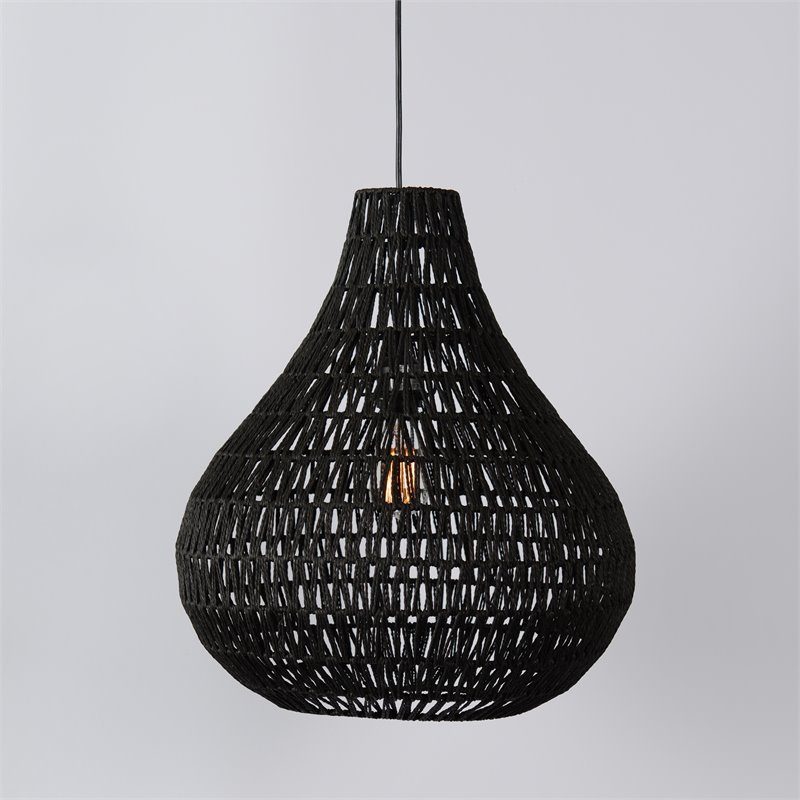 Kosas Home Quaid 1-Light Woven and Iron Mesh Pendant in Black Finish