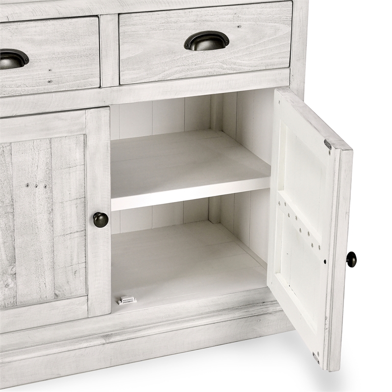 Kosas Home Quincy 4-Drawer 4-Door Solid Pine Wood Sideboard in Nordic Ivory