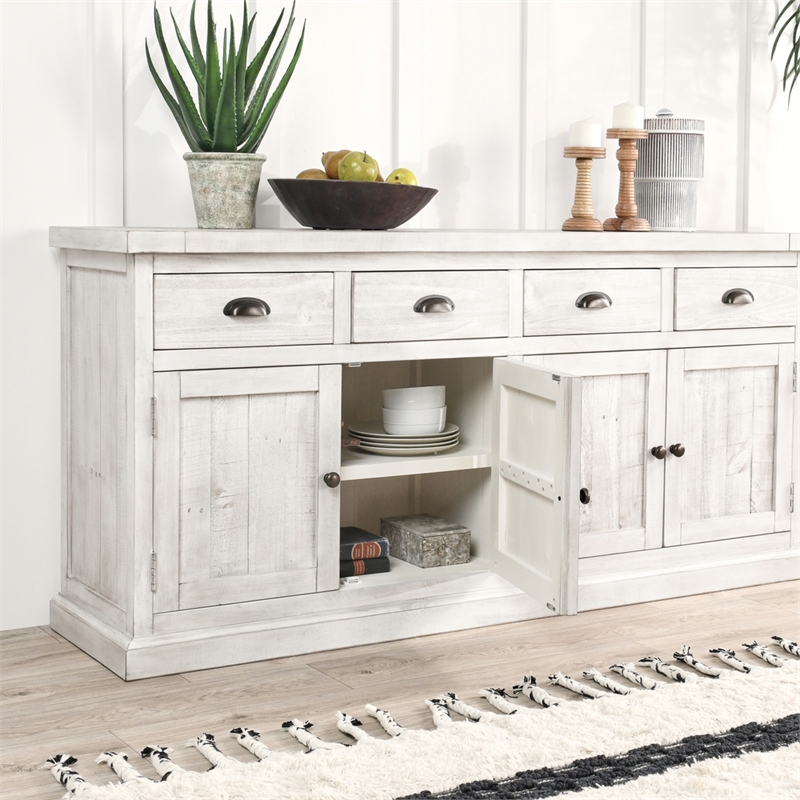 Kosas Home Quincy 4-Drawer 4-Door Solid Pine Wood Sideboard in Nordic Ivory