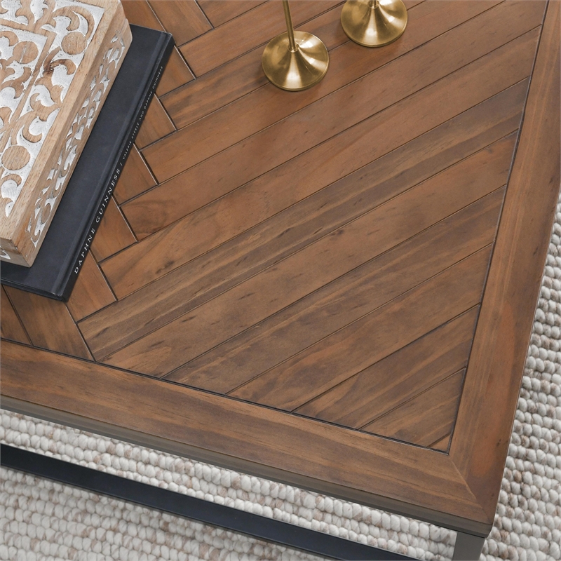 Kosas Home Chantel Square Solid Pine Wood Coffee Table in Brown/Black