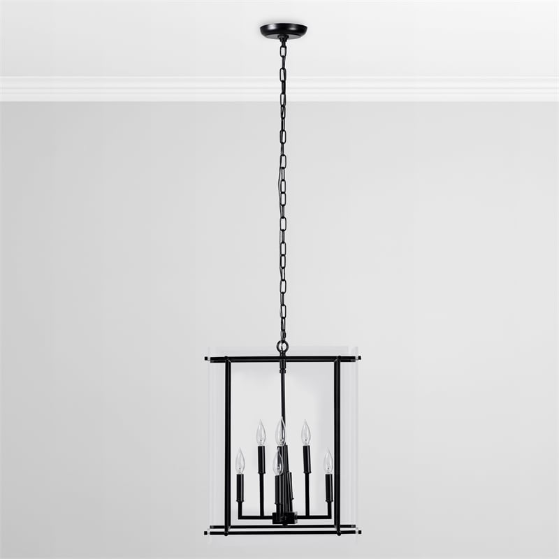 Kosas Home Lena 8-Light Iron Metal and Acrylic Geometric Chandelier in Black
