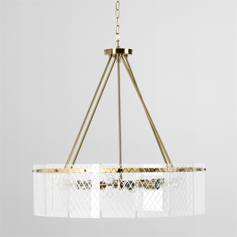 Kosas Home Apfel 8-Light Modern Iron and Glass Chandelier in Gold/Antique Brown