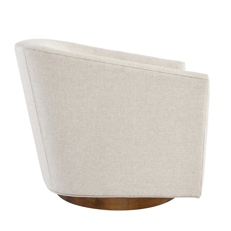 Kosas Home Leonard Polyester Fabric Swivel Accent Chair in Beige/Walnut