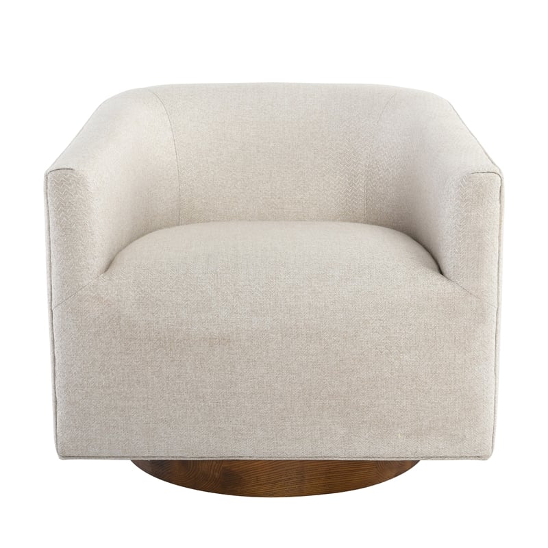 Kosas Home Leonard Polyester Fabric Swivel Accent Chair in Beige/Walnut