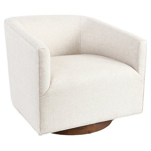 kosas home leonard polyester fabric swivel accent chair in beige/walnut
