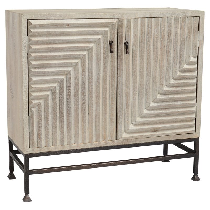 Kosas Home Augustus 2-Door Mahogany Solid Wood Cabinet in Light Gray