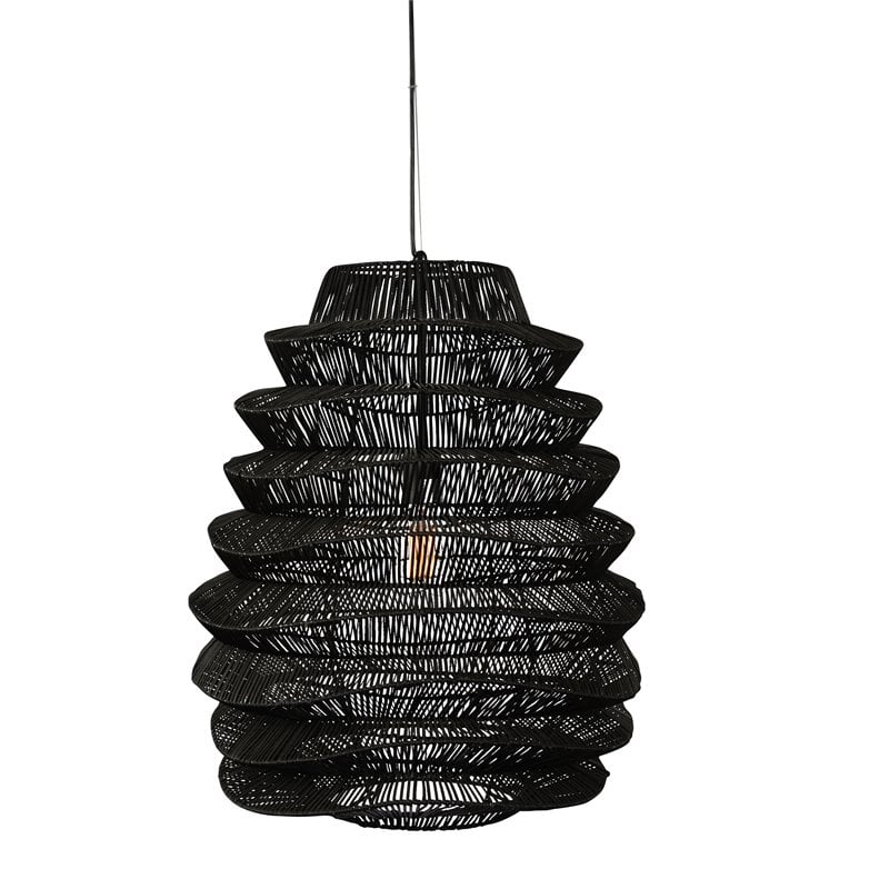 Kosas Home Barlow 1-Light Iron Metal and Rattan Woven Pendant in Black