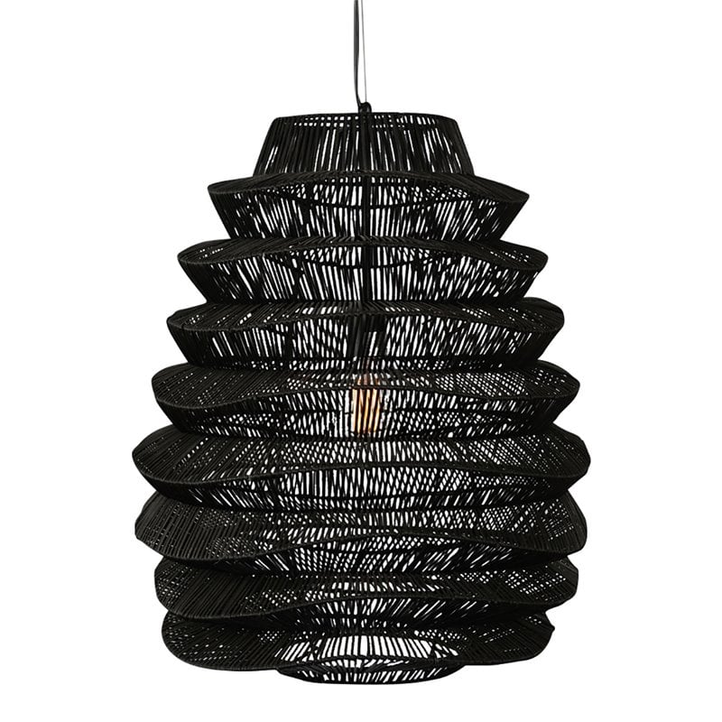 Kosas Home Barlow 1-Light Iron Metal and Rattan Woven Pendant in Black