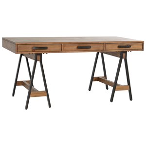 kosas home amangansett distressed solid pine wood and iron desk in caramel brown