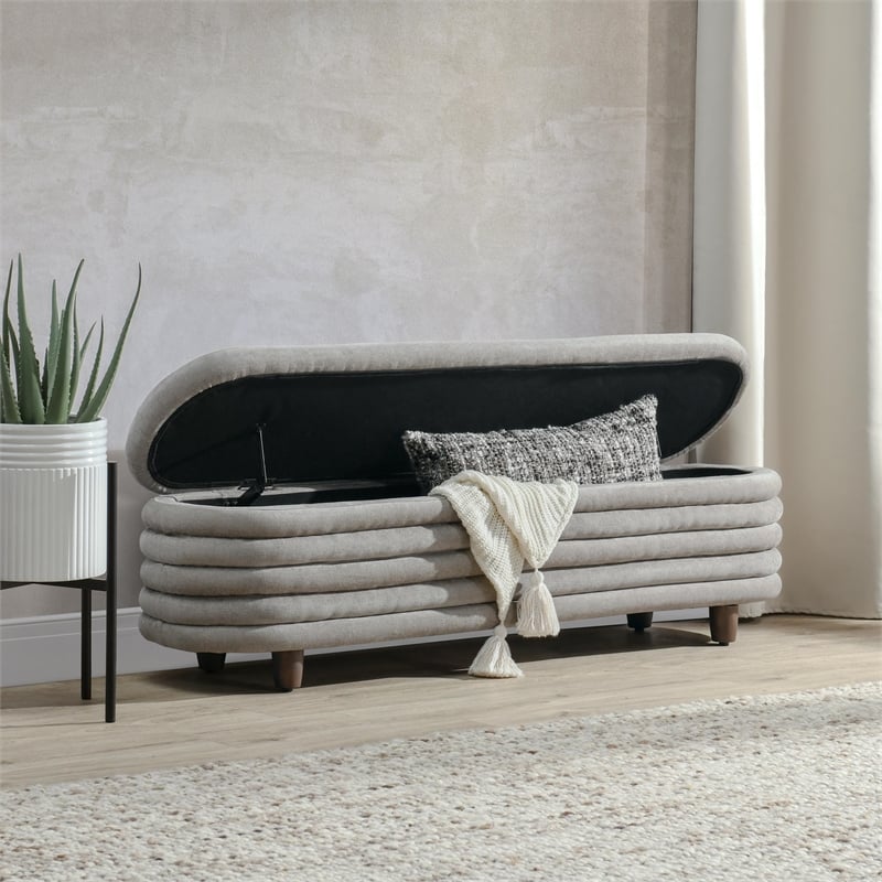 Kosas Home Anders Contemporary Polyester Storage Bench in Gray Finish