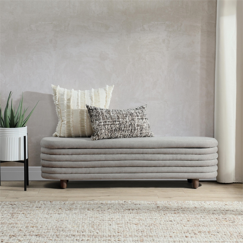 Kosas Home Anders Contemporary Polyester Storage Bench in Gray Finish