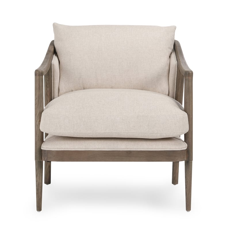 Kosas Home Amira Transitional Fabric and Oak Wood Accent Chair in Ivory