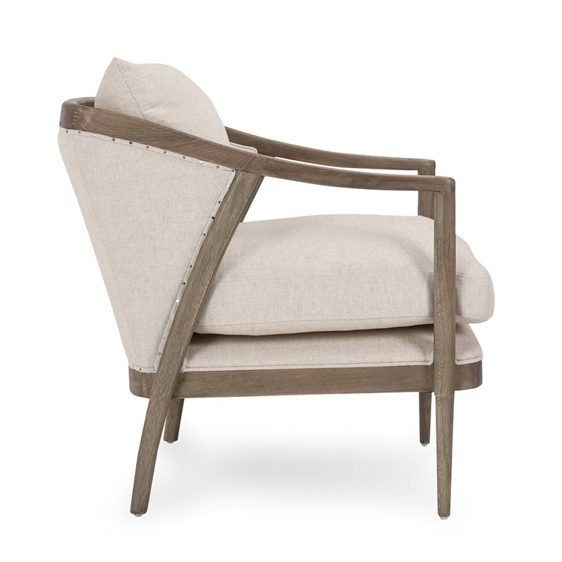 Kosas Home Amira Transitional Fabric and Oak Wood Accent Chair in Ivory