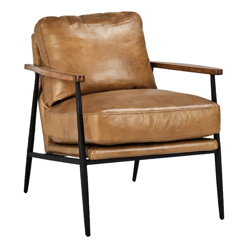 Kosas Home Arnold Cushion Back Transitional Leather Club Chair in Tan/Black