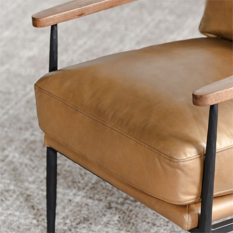 Kosas Home Arnold Cushion Back Transitional Leather Club Chair in Tan/Black