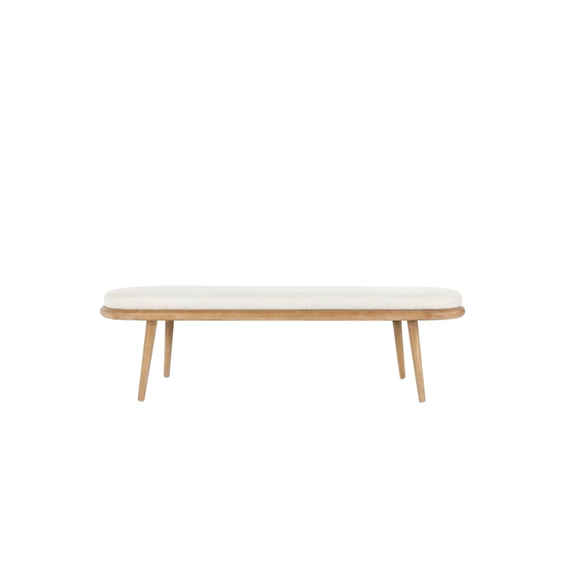 Kosas Home Echo Mid-Century Fabric & Wood Bench in Beige/Natural Brown