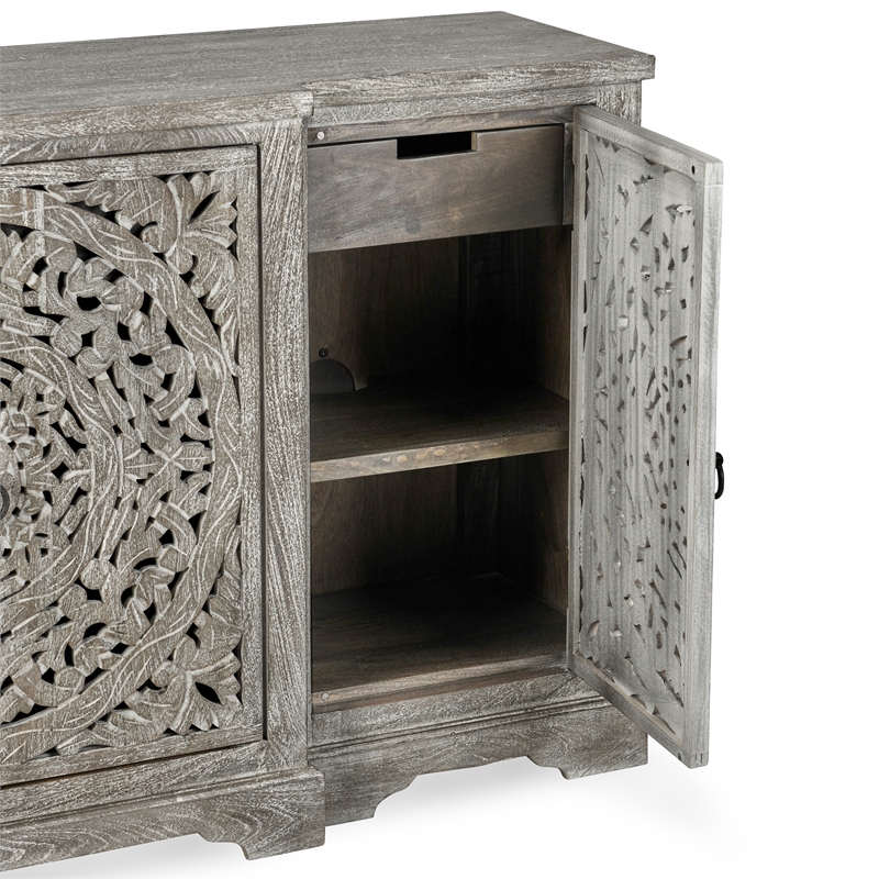 Kosas Home Aurora 4-Door Transitional Mango Wood Sideboard in Gray
