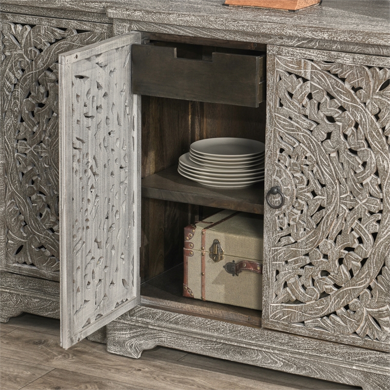 Kosas Home Aurora 4-Door Transitional Mango Wood Sideboard in Gray
