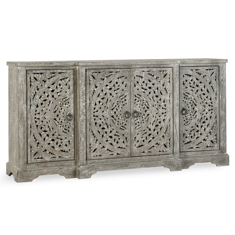 Kosas Home Aurora 4-Door Transitional Mango Wood Sideboard in Gray