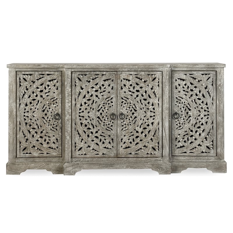 Kosas Home Aurora 4-Door Transitional Mango Wood Sideboard in Gray