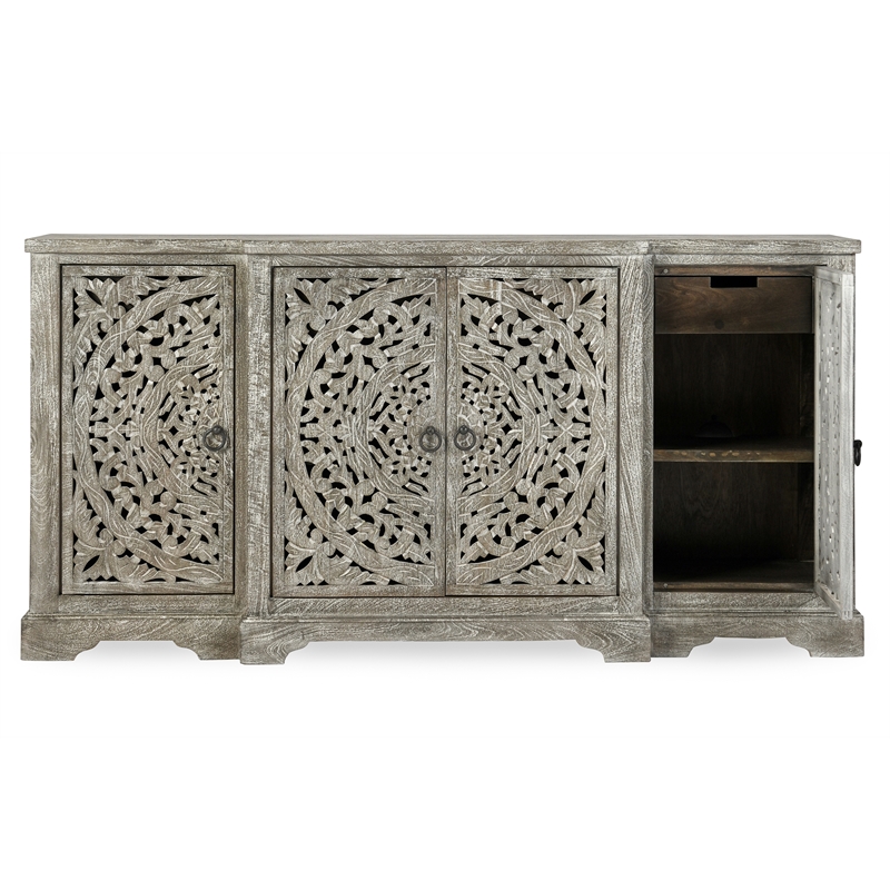 Kosas Home Aurora 4-Door Transitional Mango Wood Sideboard in Gray
