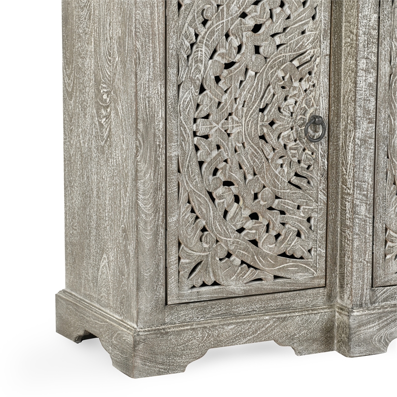 Kosas Home Aurora 4-Door Transitional Mango Wood Sideboard in Gray
