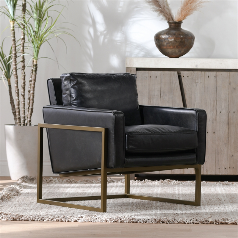 Kosas Home Kacey Transitional Leather Club Chair in Black/Brass