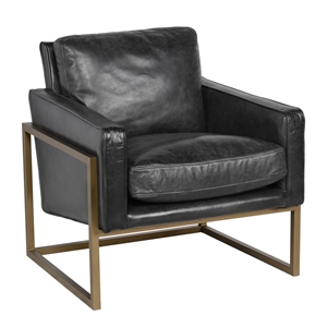 Kosas Home Kacey Transitional Leather Club Chair in Black/Brass
