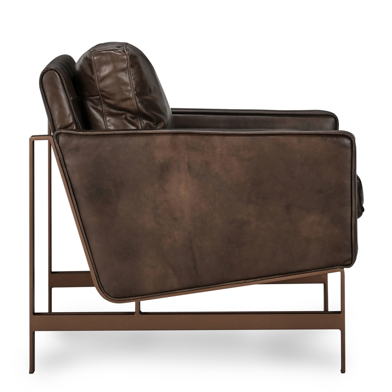 Kosas Home Chad Cushion Back Modern Leather Club Chair in Brown/Brass