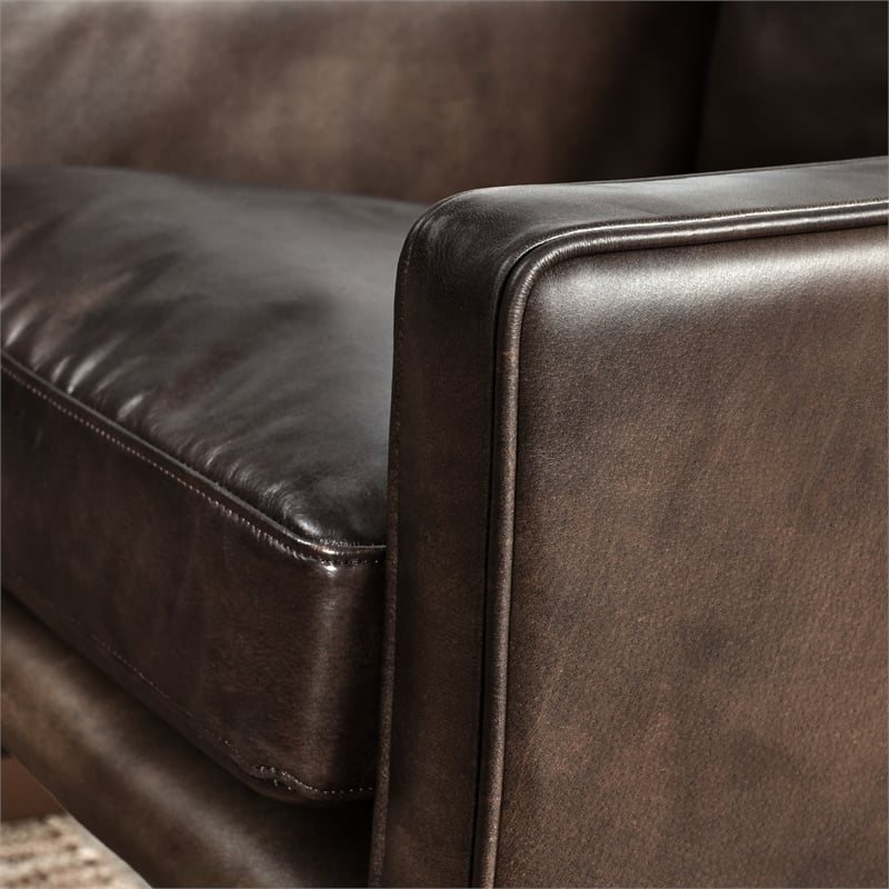 Kosas Home Chad Cushion Back Modern Leather Club Chair in Brown/Brass