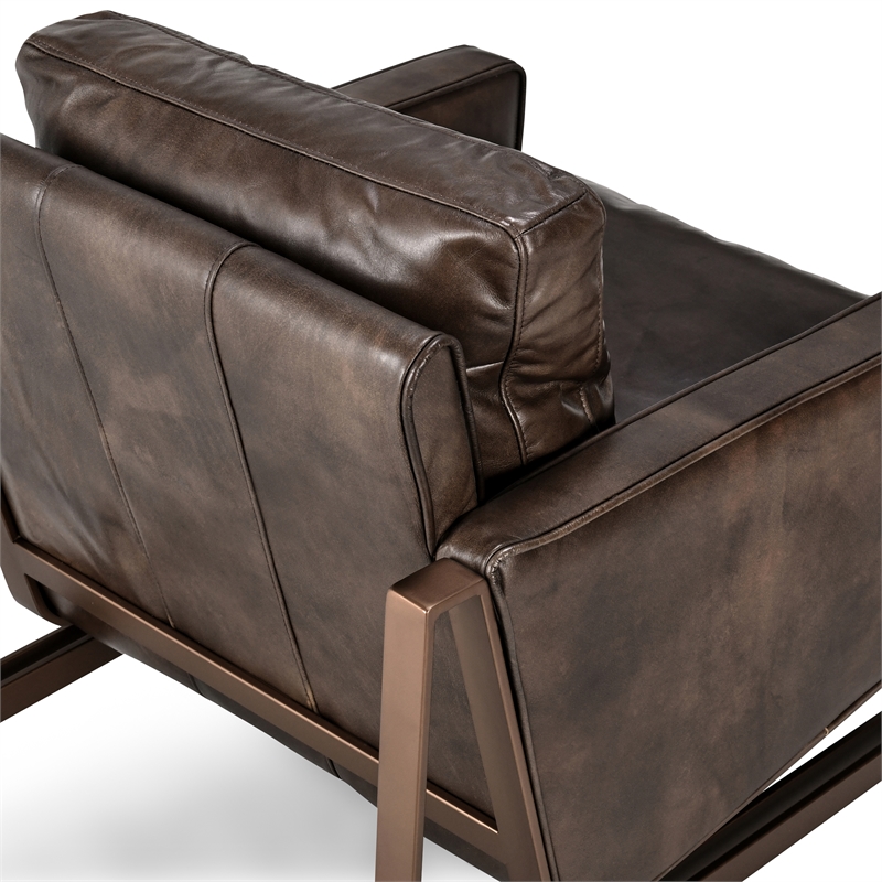 Kosas Home Chad Cushion Back Modern Leather Club Chair in Brown/Brass