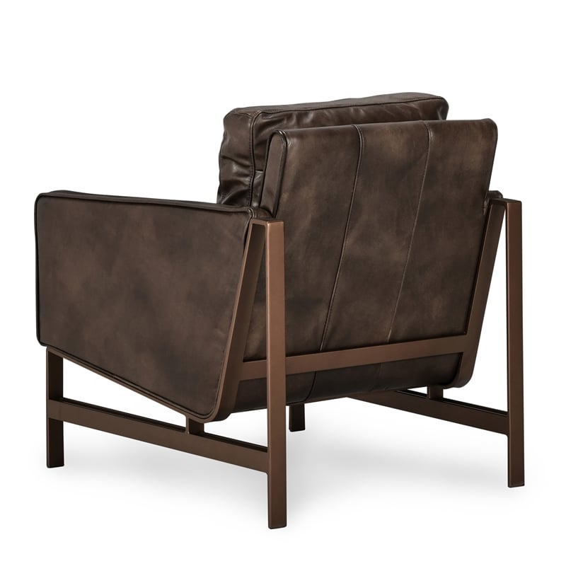 Kosas Home Chad Cushion Back Modern Leather Club Chair in Brown/Brass