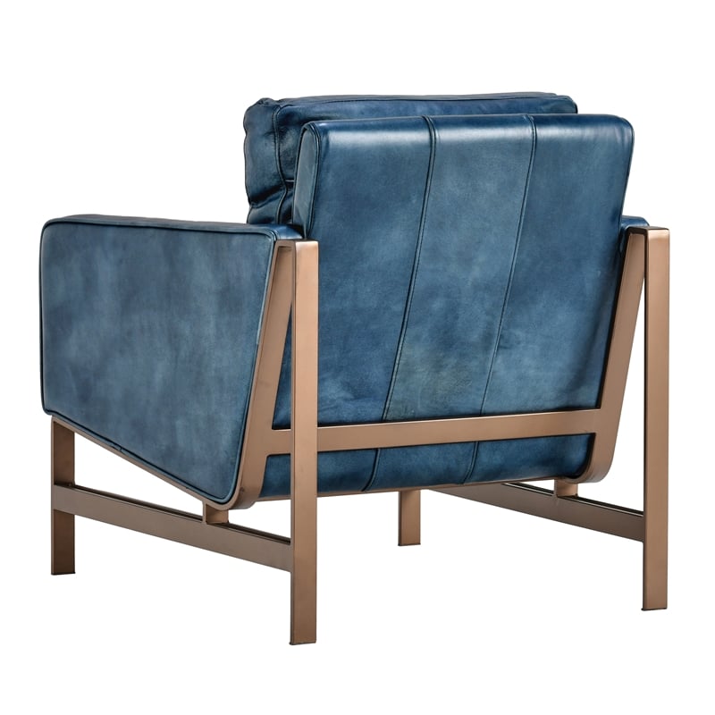 Kosas Home Chad Cushion Back Modern Leather Club Chair in Blue/Brass