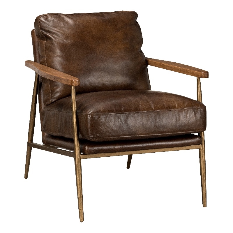 Kosas Home Arnold Cushion Back Transitional Leather Club Chair in Antique Brown