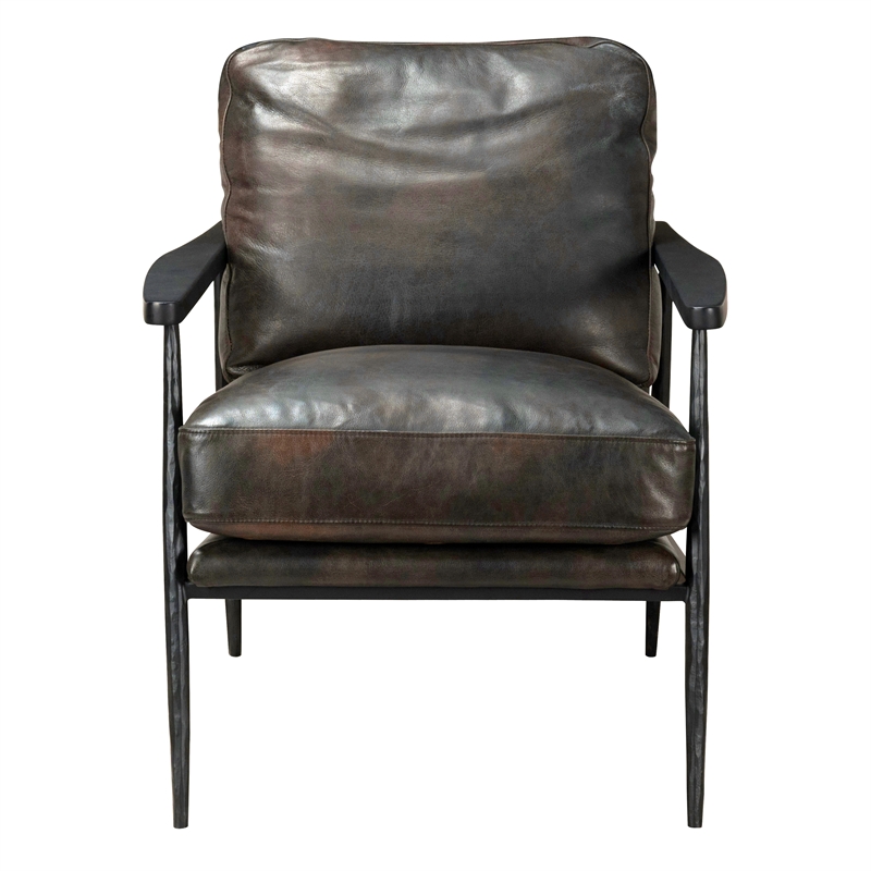 Kosas Home Arnold Cushion Back Transitional Leather Club Chair in Black