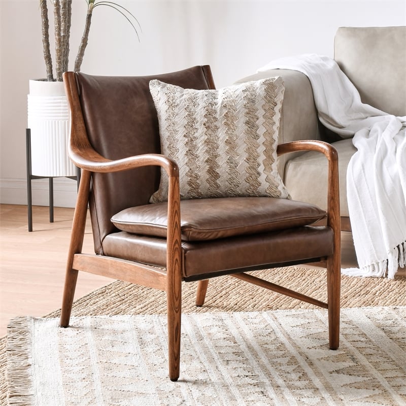 Kosas Home Kareem Transitional Leather Club Chair in Chestnut/Honey Brown