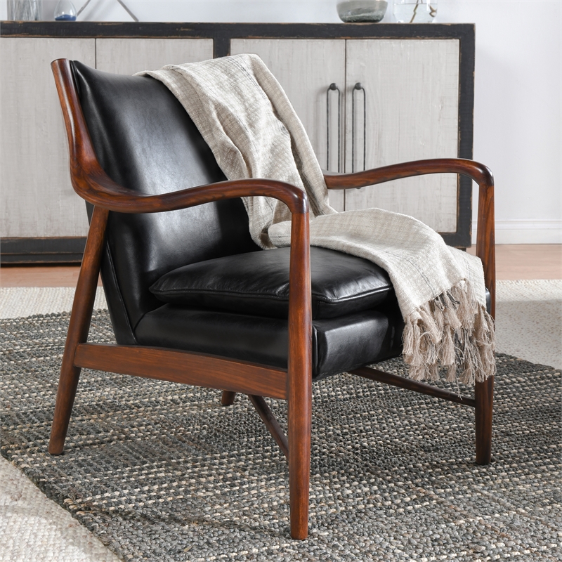 Kosas Home Kareem Transitional Leather Club Chair in Black/Dark Brown