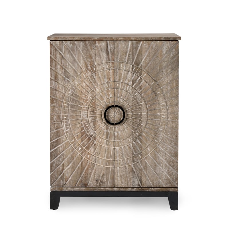 Kosas Home Fixed Shelves Transitional Wood Bar Cabinet in Antique Gray